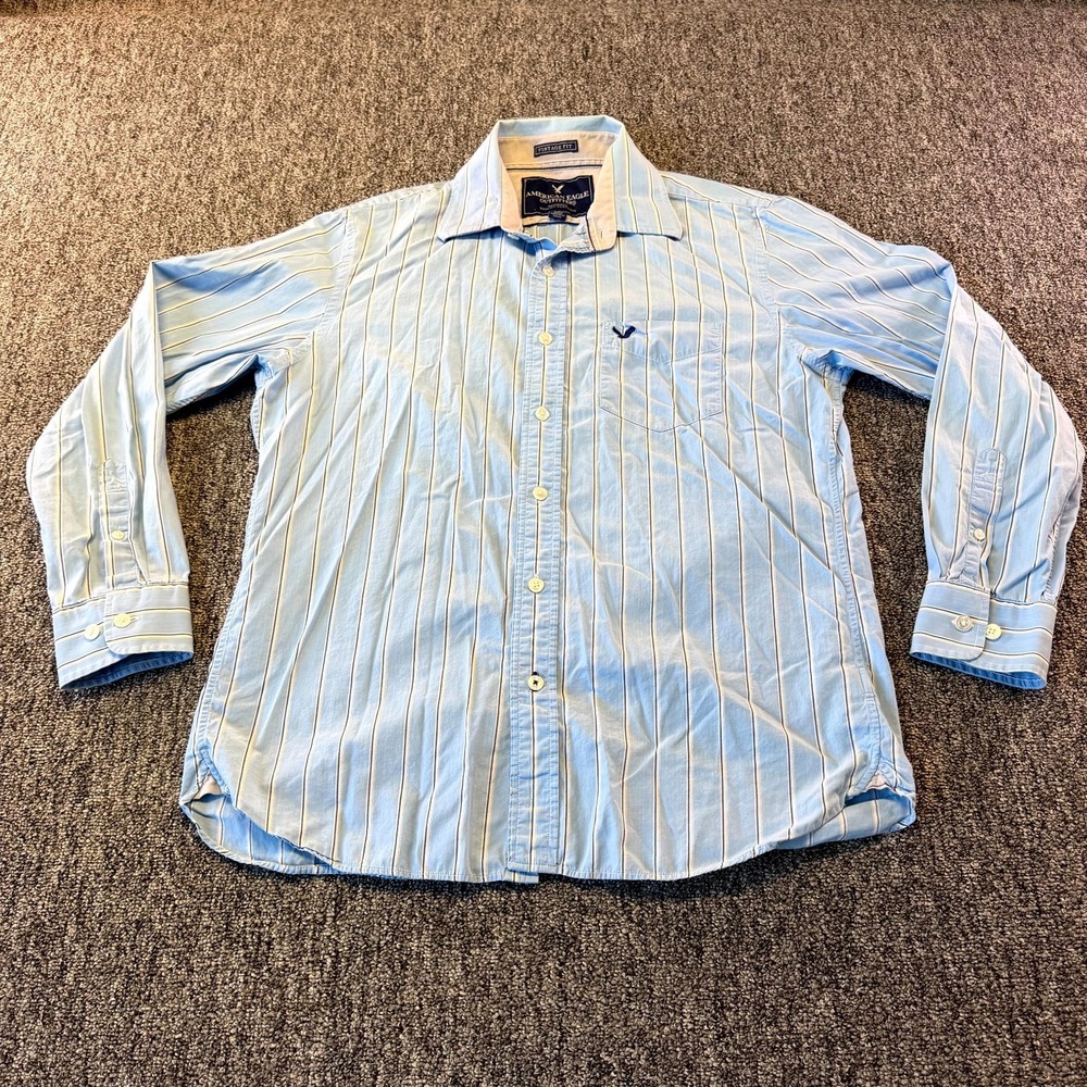 American Eagle Outfitters Vintage Fit Shirt Mens L Blue White Stripe Button Up